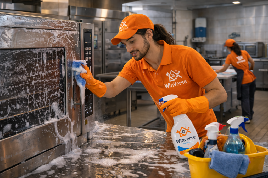 Deep cleaning in a commercial kitchen